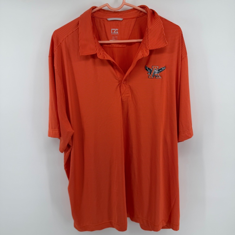 Cutter & Buck Mens Orange Striped CB DryTec Golf Polo Shirt XXL 2XL Short Sleeve - Picture 1 of 3